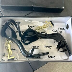 Yves Saint Laurent YSL Black and Gold Shoe Heels